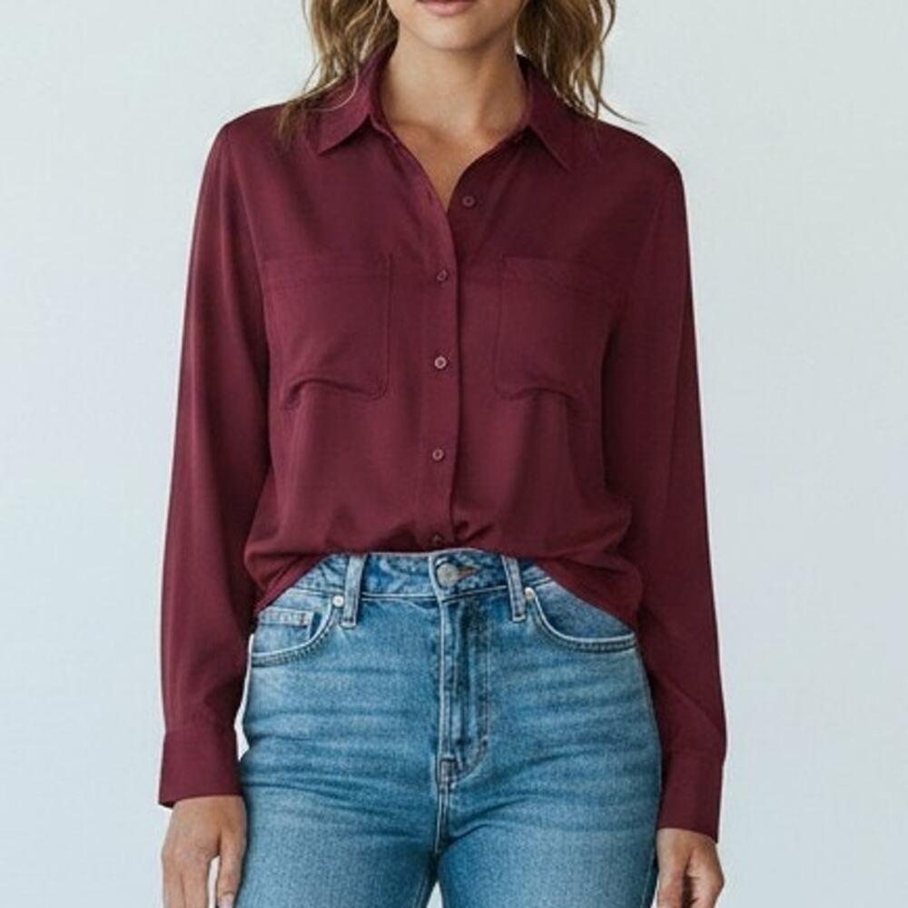 Universal Standard Wren Burgundy Eco Pocket Button Front Top Women Size XS/0 NWT